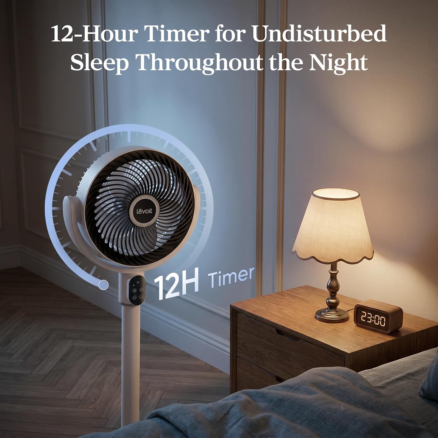 Levoit Standing Fan, 20dB Ultra Quiet Pedestal Fan for Bedroom, 1740m3/h Powerful Airflow, Air Circulation, 18W Low Energy, 90 Oscillating