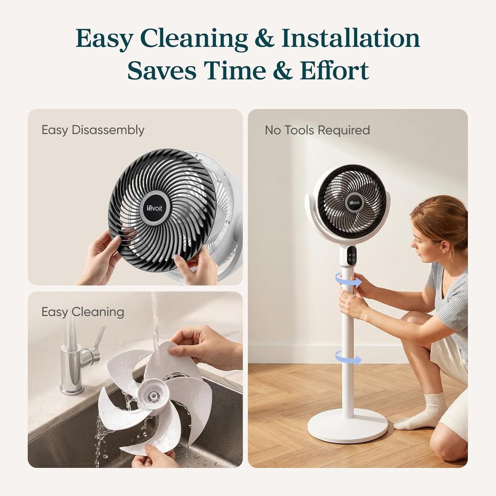 Levoit Standing Fan, 20dB Ultra Quiet Pedestal Fan for Bedroom, 1740m3/h Powerful Airflow, Air Circulation, 18W Low Energy, 90 Oscillating
