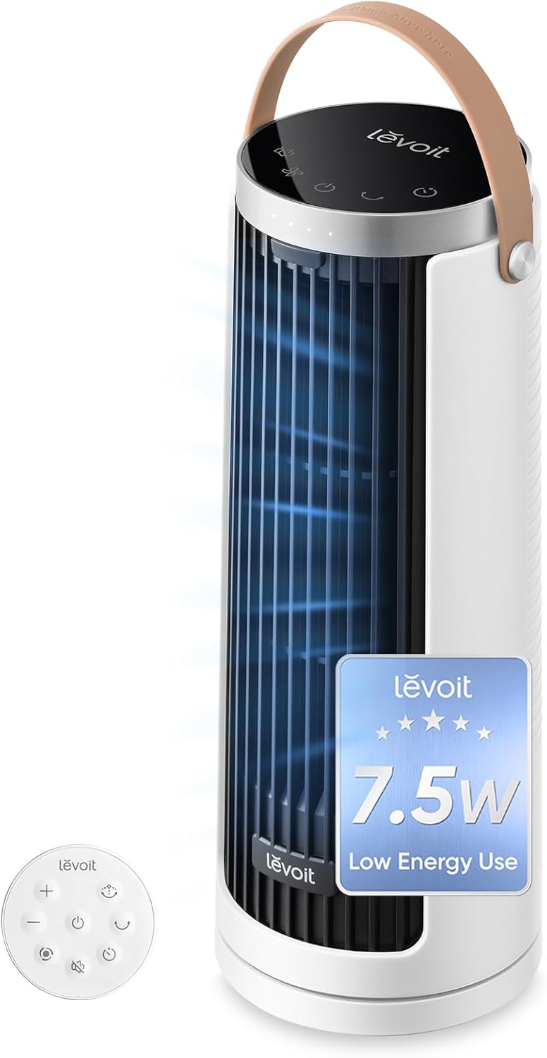 Levoit Tower Fan for Bedroom, 20dB Ultra Quiet, Low Power Consumption, Compact Desk Fan with Strong yet Gentle Cooling Airflow, 12H Timer