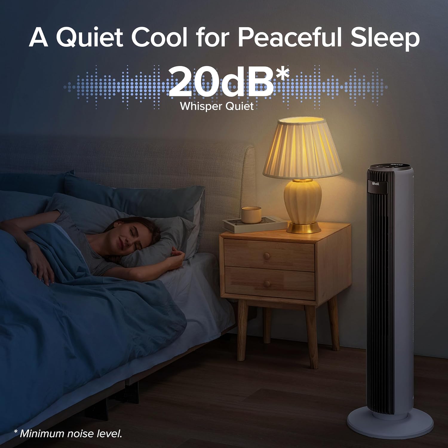 Levoit 20dB Silent Tower Fan, Energy Saving Fan for Bedroom & Home, Powerful Cooling with DC Motor, 4 Modes 12 Speeds, Advanced Sleep Mode