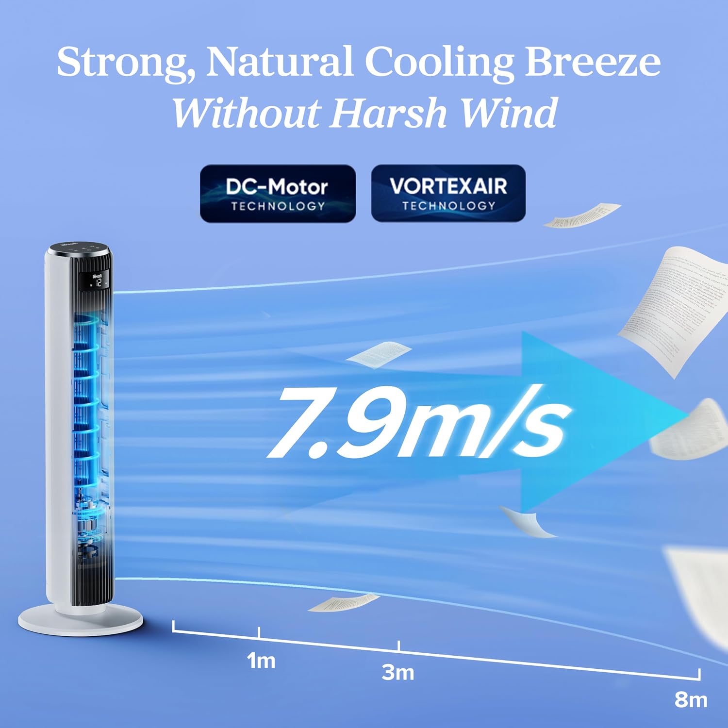 Levoit 20dB Silent Tower Fan, Energy Saving Fan for Bedroom & Home, Powerful Cooling with DC Motor, 4 Modes 12 Speeds, Advanced Sleep Mode