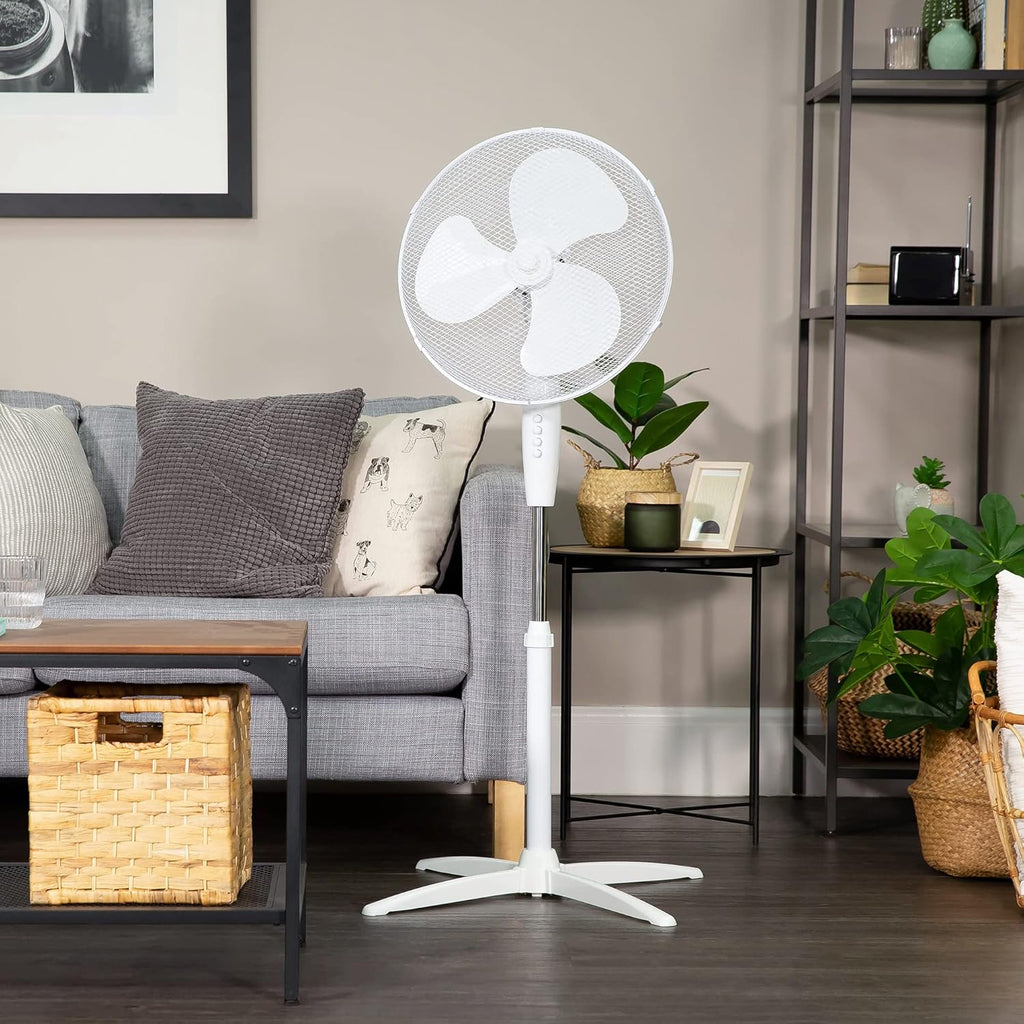 Russell Hobbs 16 inch Pedestal Fan, 3 Speeds, Wide-Angled Oscillation, Powerful Airflow, Adjustable Height, White - RHPPF1621