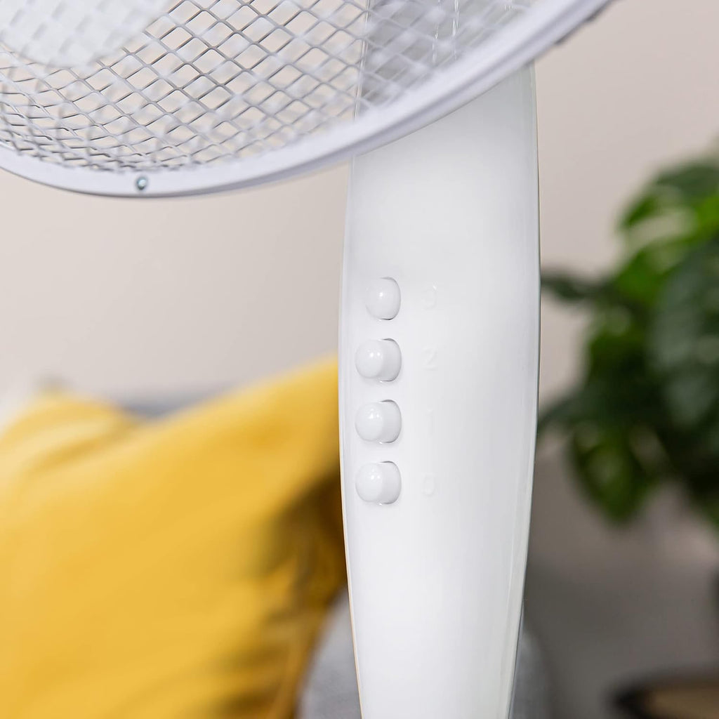 Russell Hobbs 16 inch Pedestal Fan, 3 Speeds, Wide-Angled Oscillation, Powerful Airflow, Adjustable Height, White - RHPPF1621