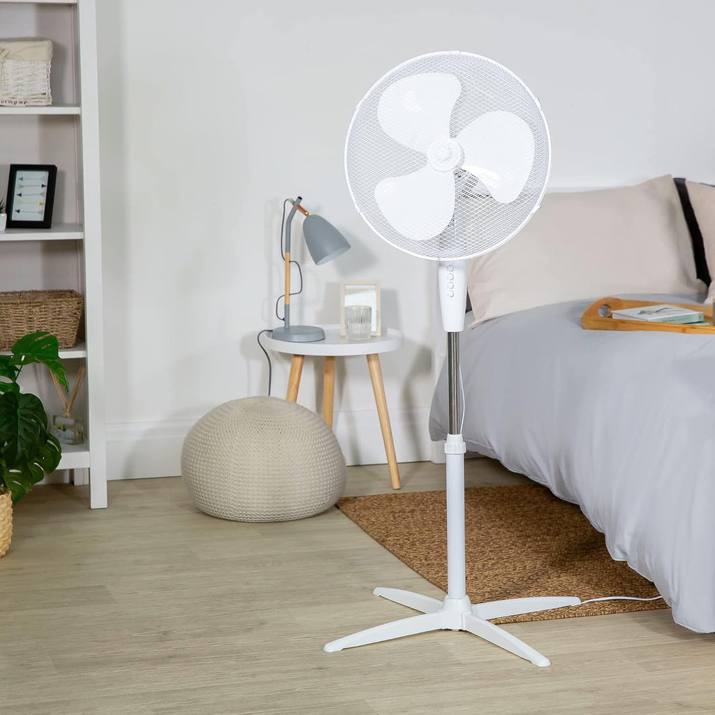 Russell Hobbs 16 inch Pedestal Fan, 3 Speeds, Wide-Angled Oscillation, Powerful Airflow, Adjustable Height, White - RHPPF1621
