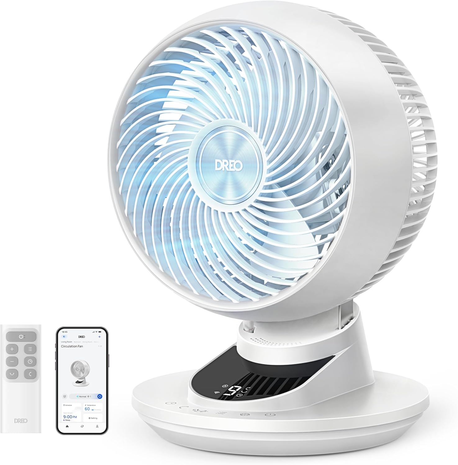 DREO 20dB Smart Desk Fan for Bedroom, 90+90 Oscillating Cooling Air Circulator, Silent Powerful DC Motor with 85ft Airflow, 9 Speeds, 6 Modes
