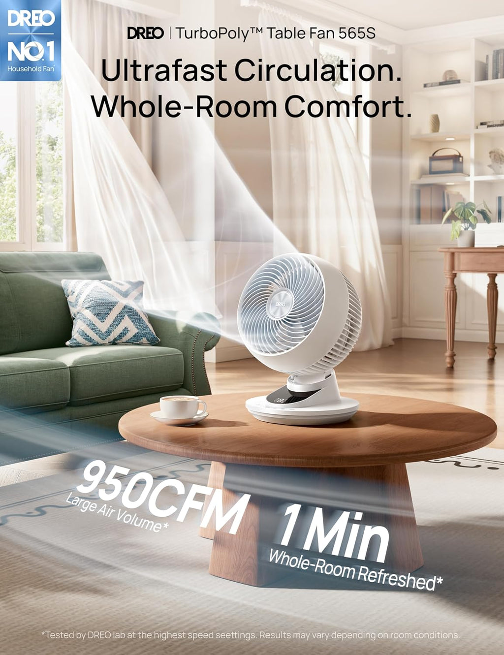 DREO 20dB Smart Desk Fan for Bedroom, 90+90 Oscillating Cooling Air Circulator, Silent Powerful DC Motor with 85ft Airflow, 9 Speeds, 6 Modes