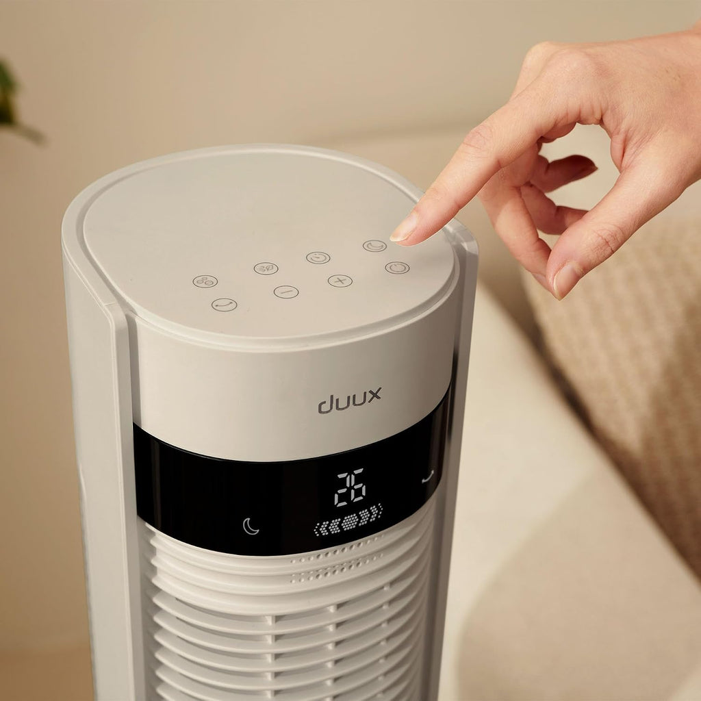 Duux Elevate Smart Tower Fan, Remote Control, Alexa & Smart App, 26 Cooling Speeds, 12-Hour Timer, 80 Degree Oscillation, Sleep Mode, Built-In Ionizer