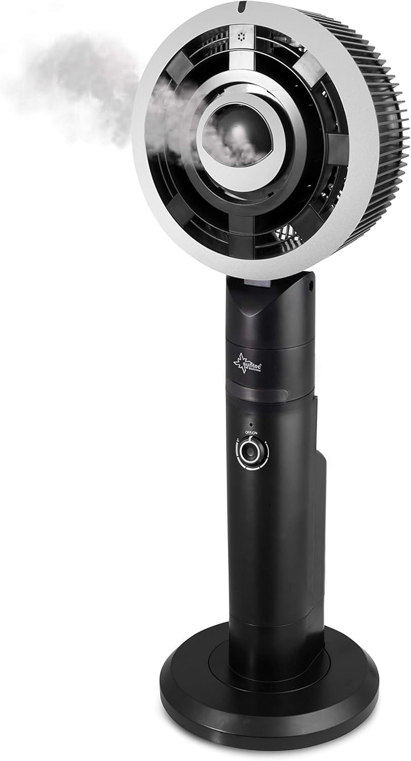 SUNTEC Fan with Water Cooling incl. Monsun Vario Remote Control | Water Mist Spray | Quiet Humidifier with Timer Function | Pedestal Fan | Perfect Room Humidifier for Bedroom, Office