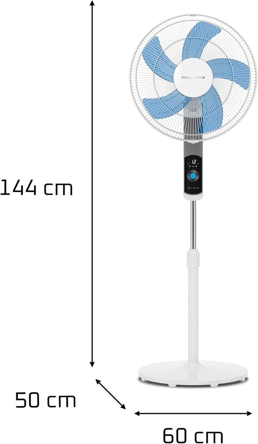Rowenta Turbo Silence Pedestal Fan, 35 dB(A), Powerful Refreshment up to 7.2 m, 12 Speeds, 120° Oscillation, Remote Control, LED Display, 12-Hour Timer, VU5650F0