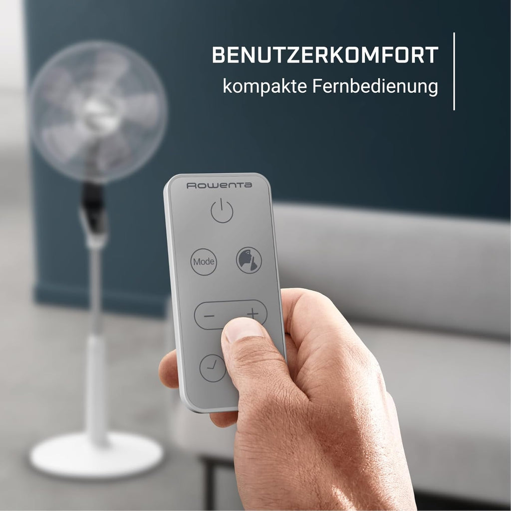 Rowenta Pedestal Fan Turbo Silence Extreme, 14 Speed Levels, 32 dB Silent Night Mode, Remote Control, Oscillation, Height-Adjustable, Air Circulation up to 8.2 m, White, VU5690F0