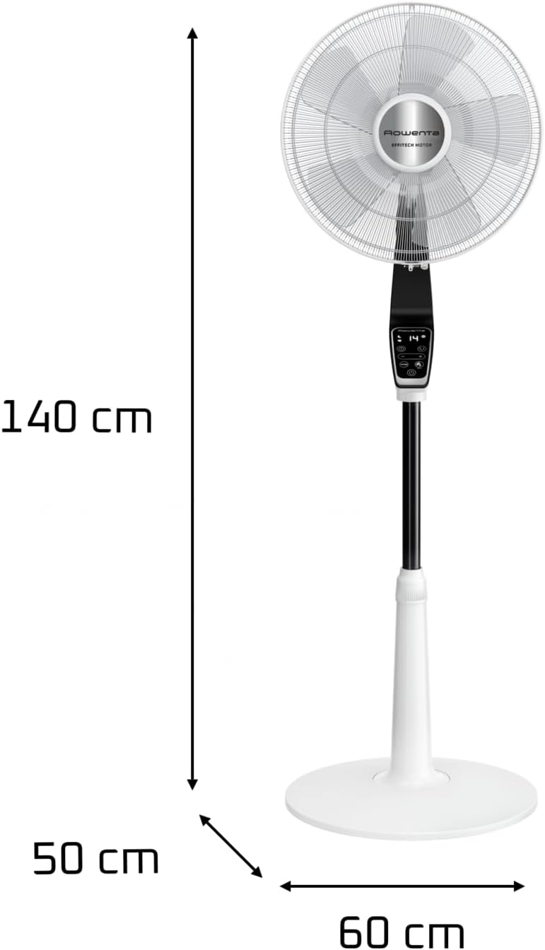 Rowenta Pedestal Fan Turbo Silence Extreme, 14 Speed Levels, 32 dB Silent Night Mode, Remote Control, Oscillation, Height-Adjustable, Air Circulation up to 8.2 m, White, VU5690F0