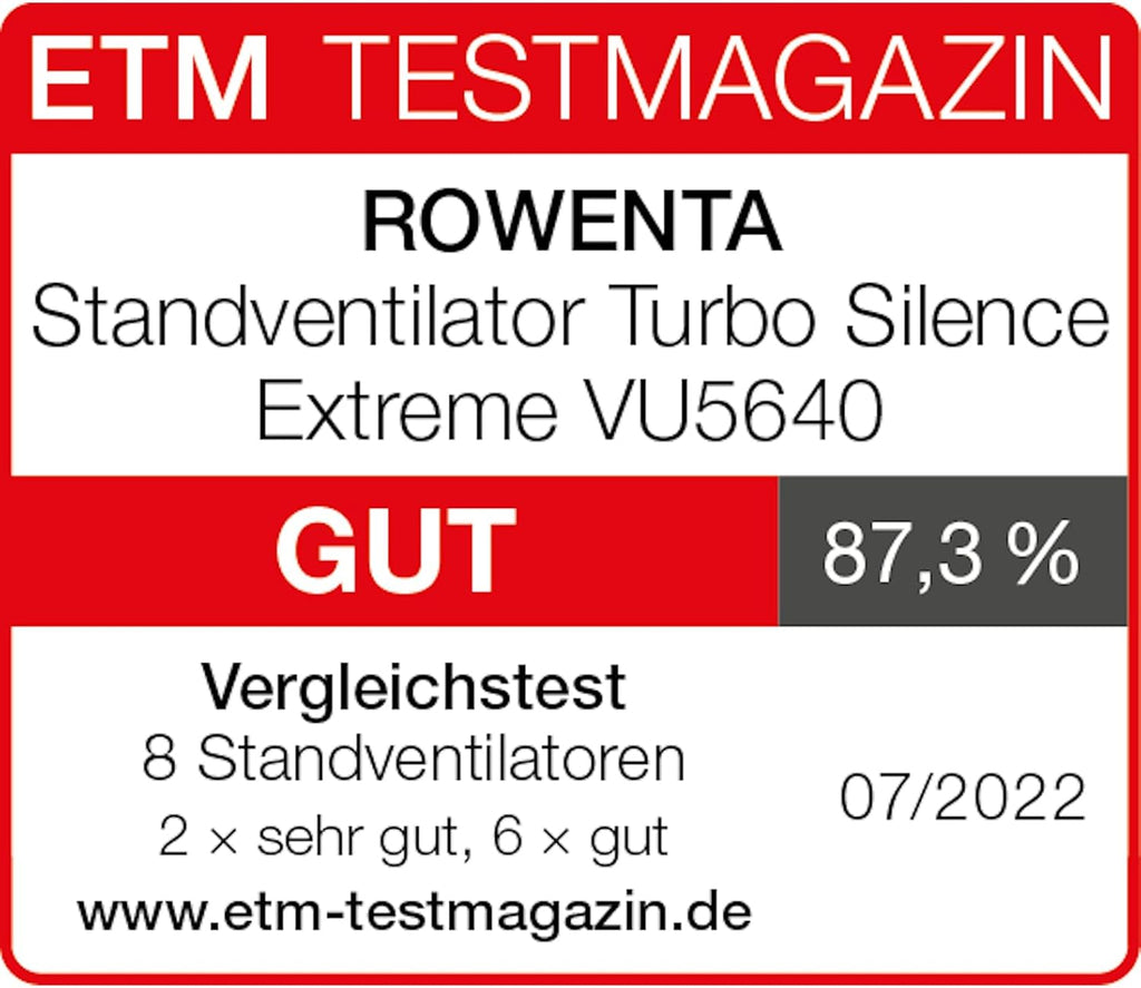 Rowenta Turbo Silence Pedestal Fan, 45 dB(A), 72 m³/min Airflow, 4 Speeds, Silent Night & Turbo Boost, 120° Oscillation, Height-Adjustable, VU5640