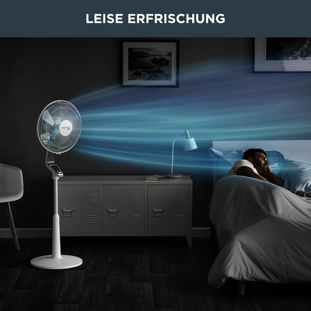 Rowenta Turbo Silence Pedestal Fan, 45 dB(A), 72 m³/min Airflow, 4 Speeds, Silent Night & Turbo Boost, 120° Oscillation, Height-Adjustable, VU5640
