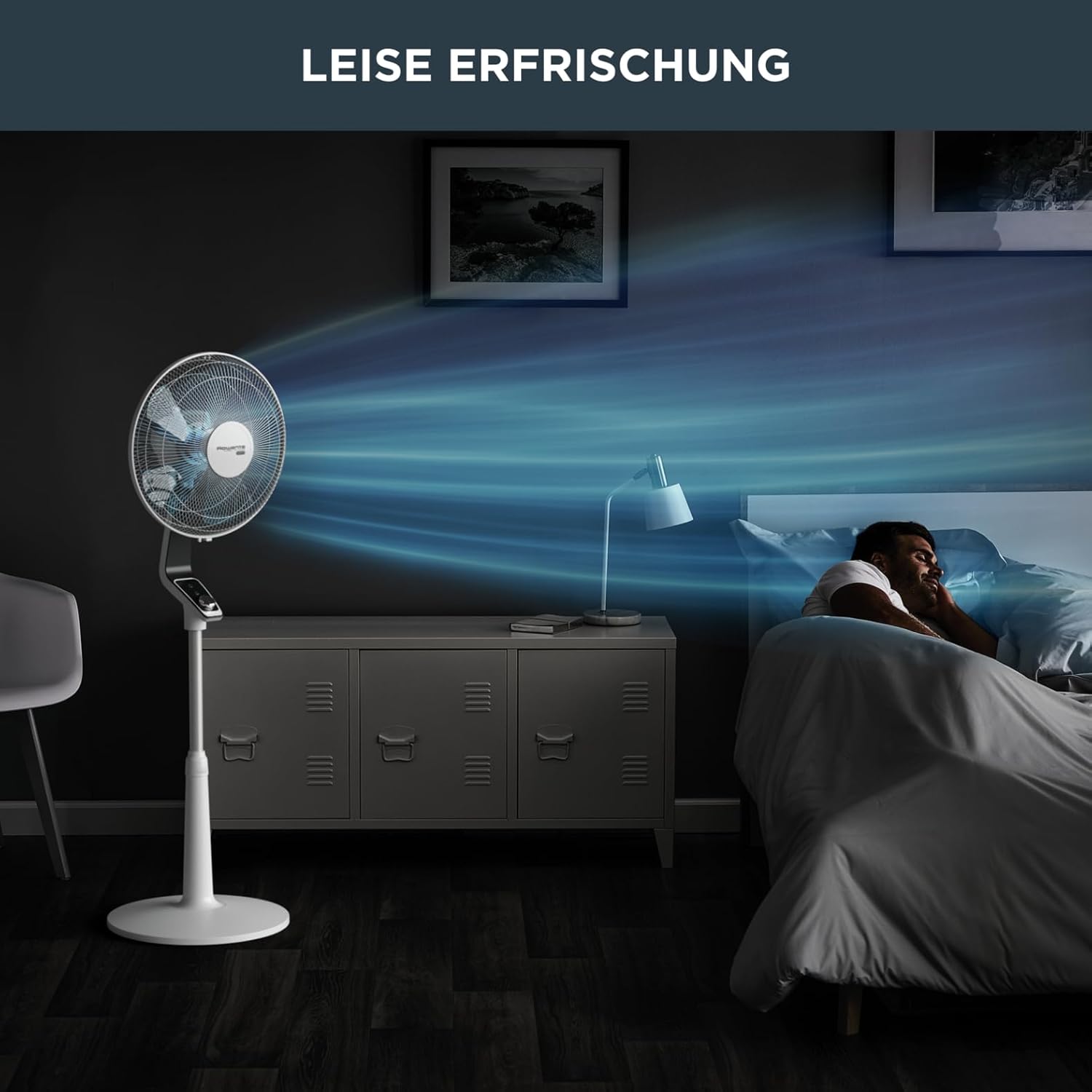 Rowenta Turbo Silence Pedestal Fan, 45 dB(A), 72 m³/min Airflow, 4 Speeds, Silent Night & Turbo Boost, 120° Oscillation, Height-Adjustable, VU5640