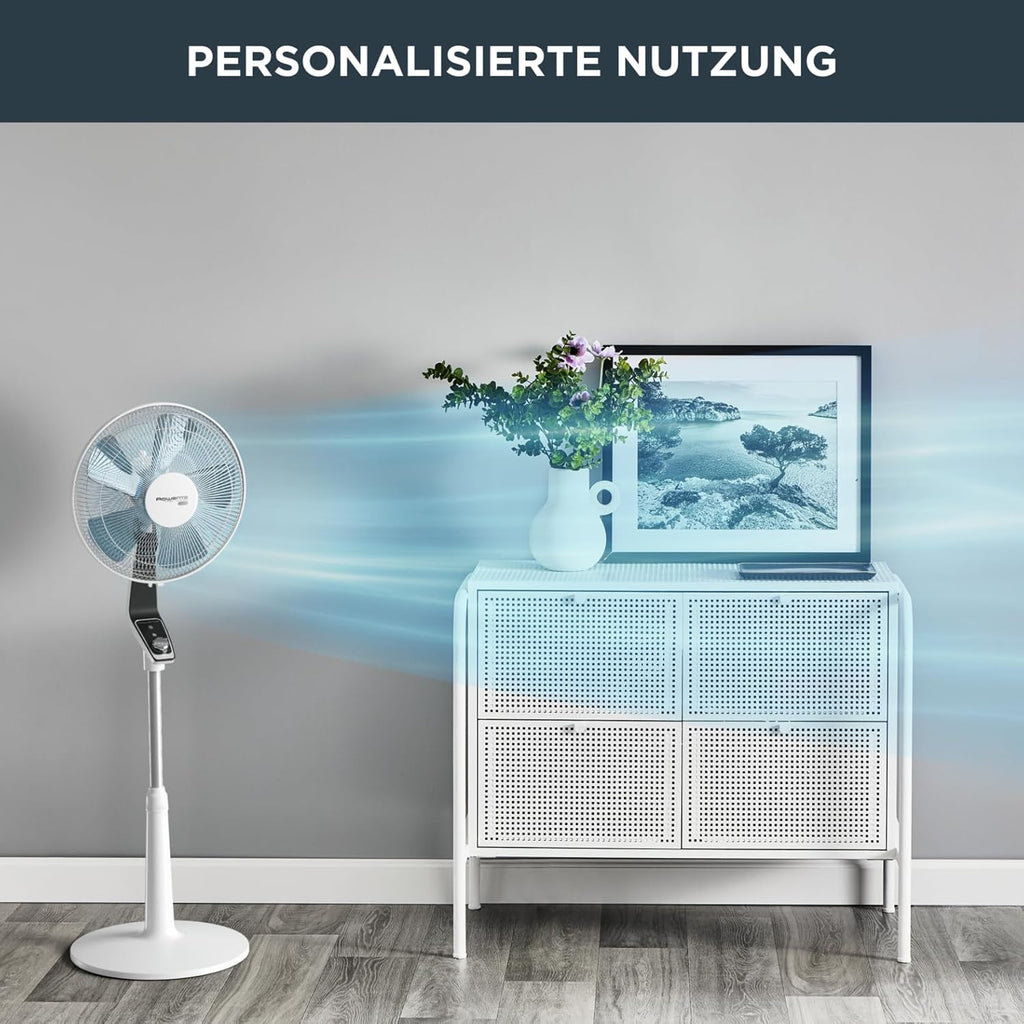Rowenta Turbo Silence Pedestal Fan, 45 dB(A), 72 m³/min Airflow, 4 Speeds, Silent Night & Turbo Boost, 120° Oscillation, Height-Adjustable, VU5640