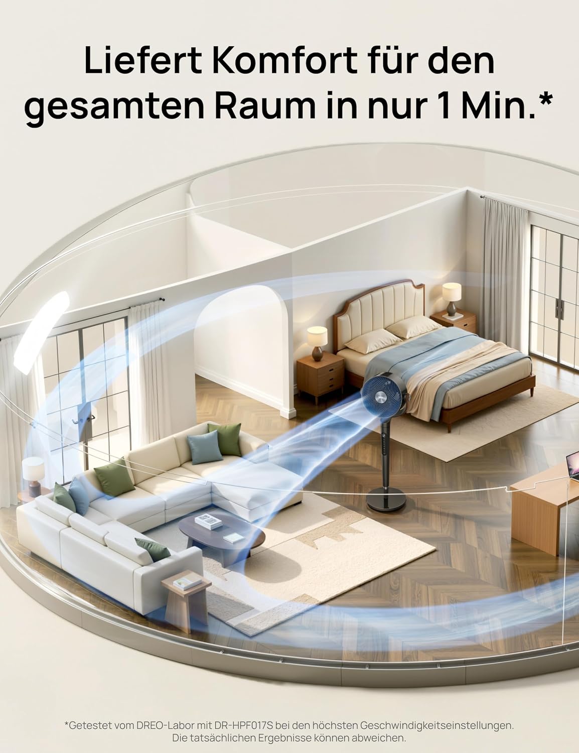 DREO 20dB Quiet Smart Pedestal Fan for Bedroom with RGB LED, 150°+120° Oscillation, 30m Air Circulator and 2209 m³/h Air Volume, 12 Speeds, 6 Modes, 94-107cm Height, Wi-Fi & Alexa
