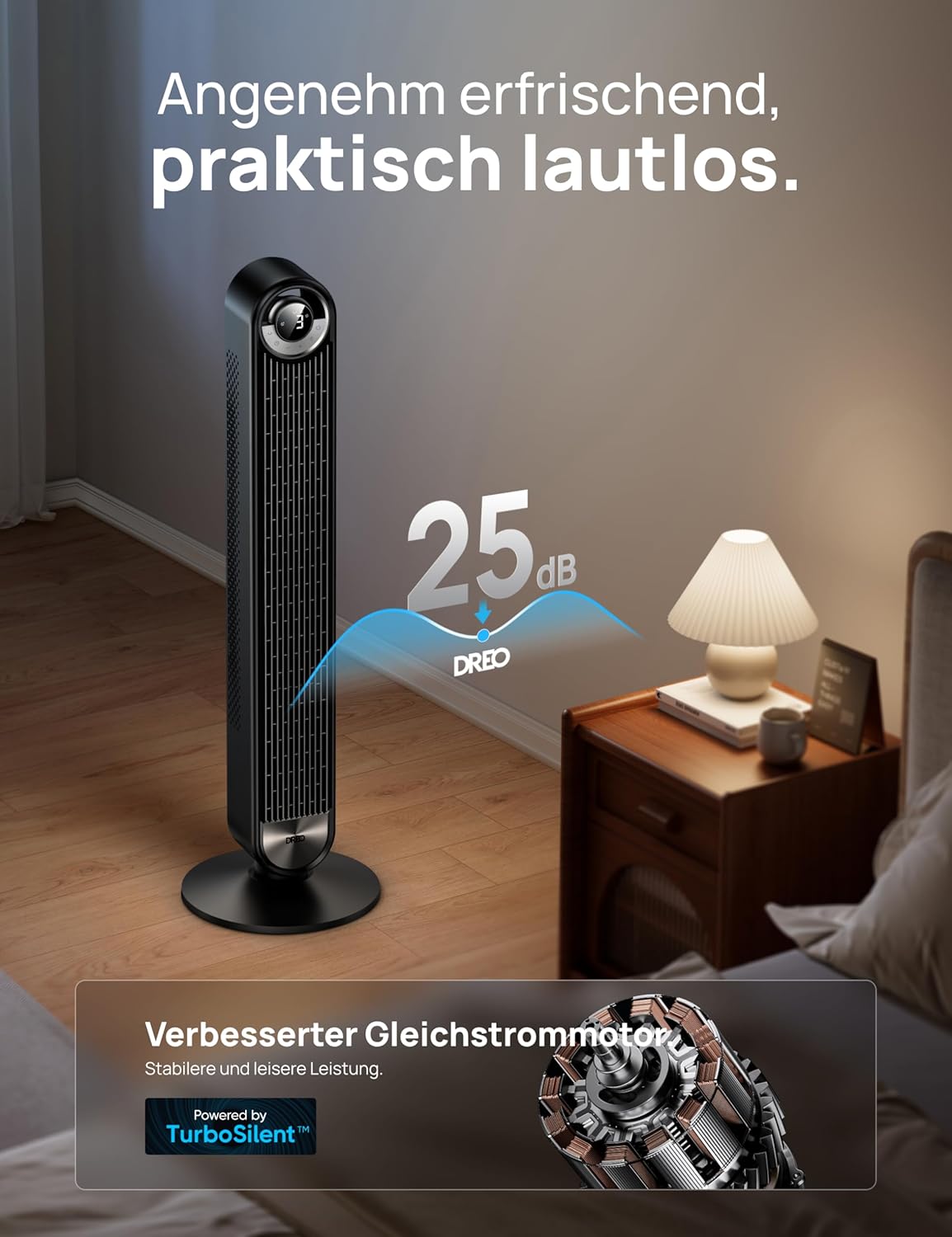 DREO 25 dB Quiet Smart Tower Fan, 106cm Height, 4 Modes, 9-Speed, Max 7.9 m/s, 12H Timer, 90° Oscillating Fan with Remote Control & Voice Control Cooling, Cruiser Pro T2S, Black