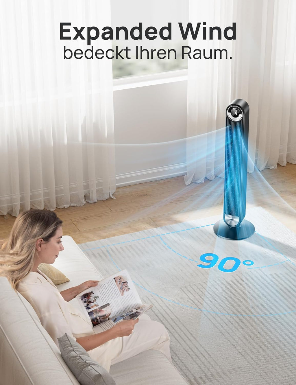 DREO 25 dB Quiet Smart Tower Fan, 106cm Height, 4 Modes, 9-Speed, Max 7.9 m/s, 12H Timer, 90° Oscillating Fan with Remote Control & Voice Control Cooling, Cruiser Pro T2S, Black