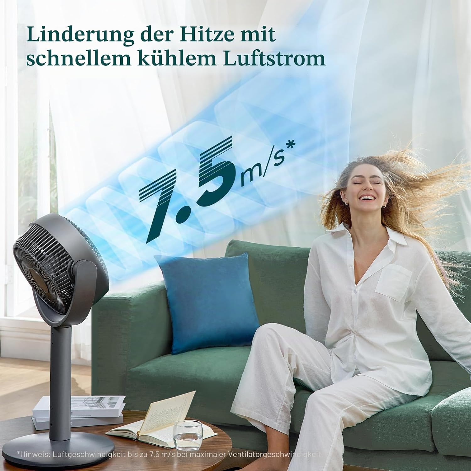 LEVOIT 20 dB Smart Pedestal Fan, DC Motor, Low Power Consumption, with Wi-Fi, 4 Modes and 12 Wind Speeds, 30 m Wind, 12-Hour Timer, 90°+120° Oscillation