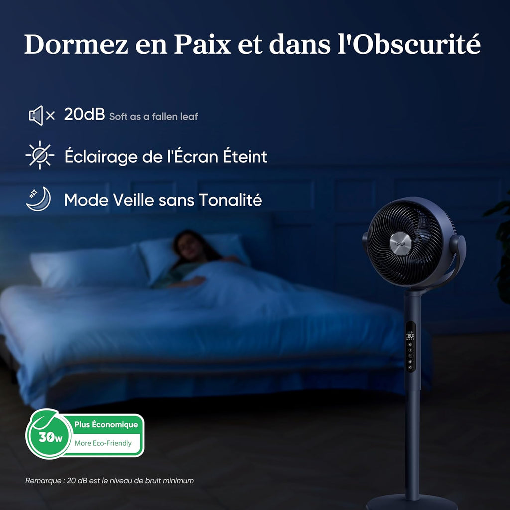 LEVOIT 20 dB Smart Pedestal Fan, DC Motor, Low Power Consumption, with Wi-Fi, 4 Modes and 12 Wind Speeds, 30 m Wind, 12-Hour Timer, 90°+120° Oscillation