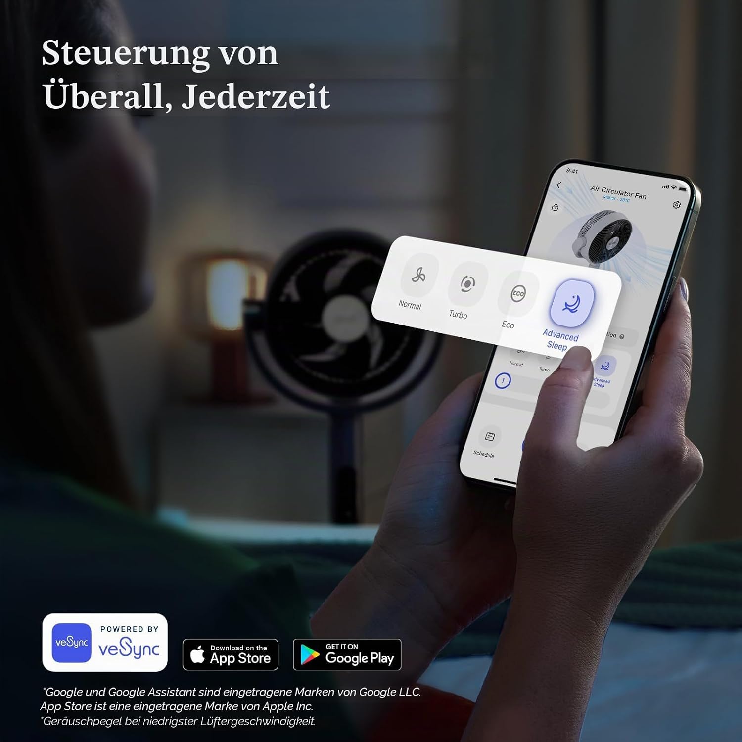 LEVOIT 20 dB Smart Pedestal Fan, DC Motor, Low Power Consumption, with Wi-Fi, 4 Modes and 12 Wind Speeds, 30 m Wind, 12-Hour Timer, 90°+120° Oscillation