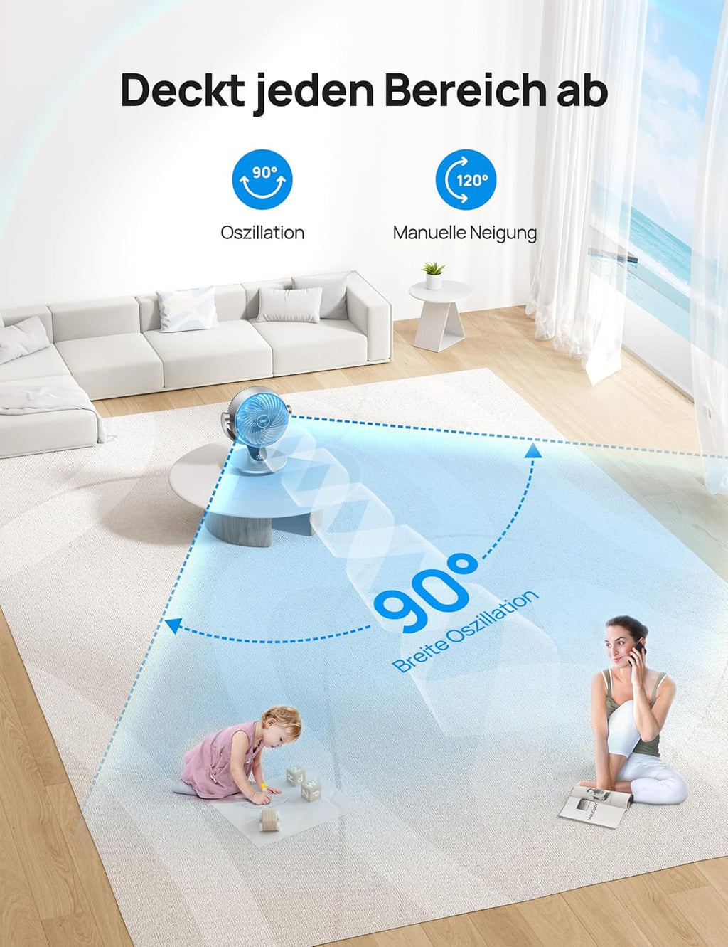 DREO 28dB Quiet Smart Table Fan for Bedroom Office, Fan with Remote Control Cooling, 21m Wind Distance, 4-Speed, 5 Modes, 12H Timer, 90° Auto 120° Manual Oscillating, Lynx S