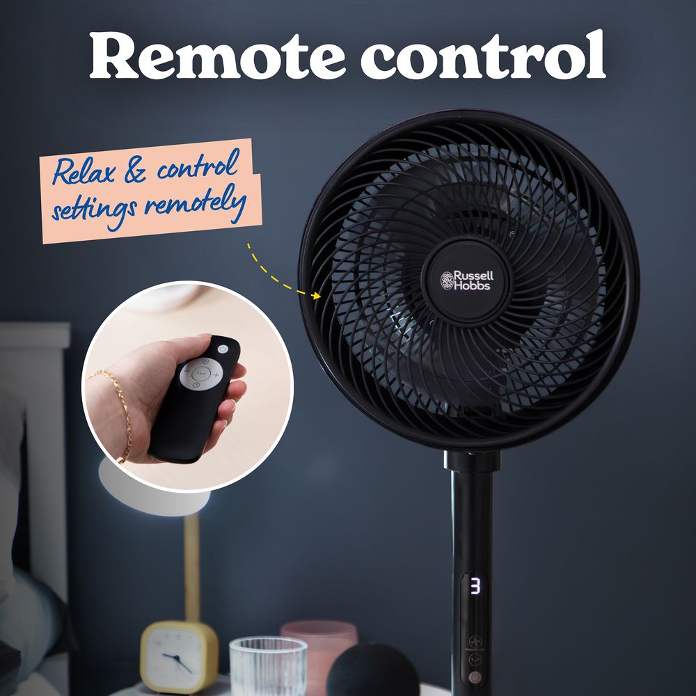 Russell Hobbs 8" Pedestal Circulator Fan – 5 Speeds, Turbo, Remote (RHPCF825B)