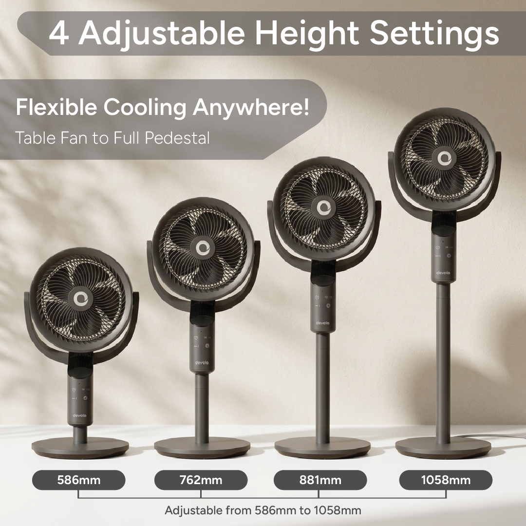 Devola Platinum Low Noise 8 Inch Air Circulator Pedestal Fan, Grey - DVPF8DCB