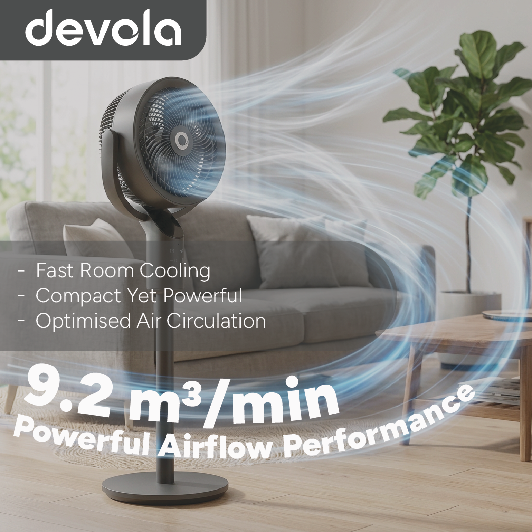 Devola Platinum Low Noise 8 Inch Air Circulator Pedestal Fan, Grey - DVPF8DCB