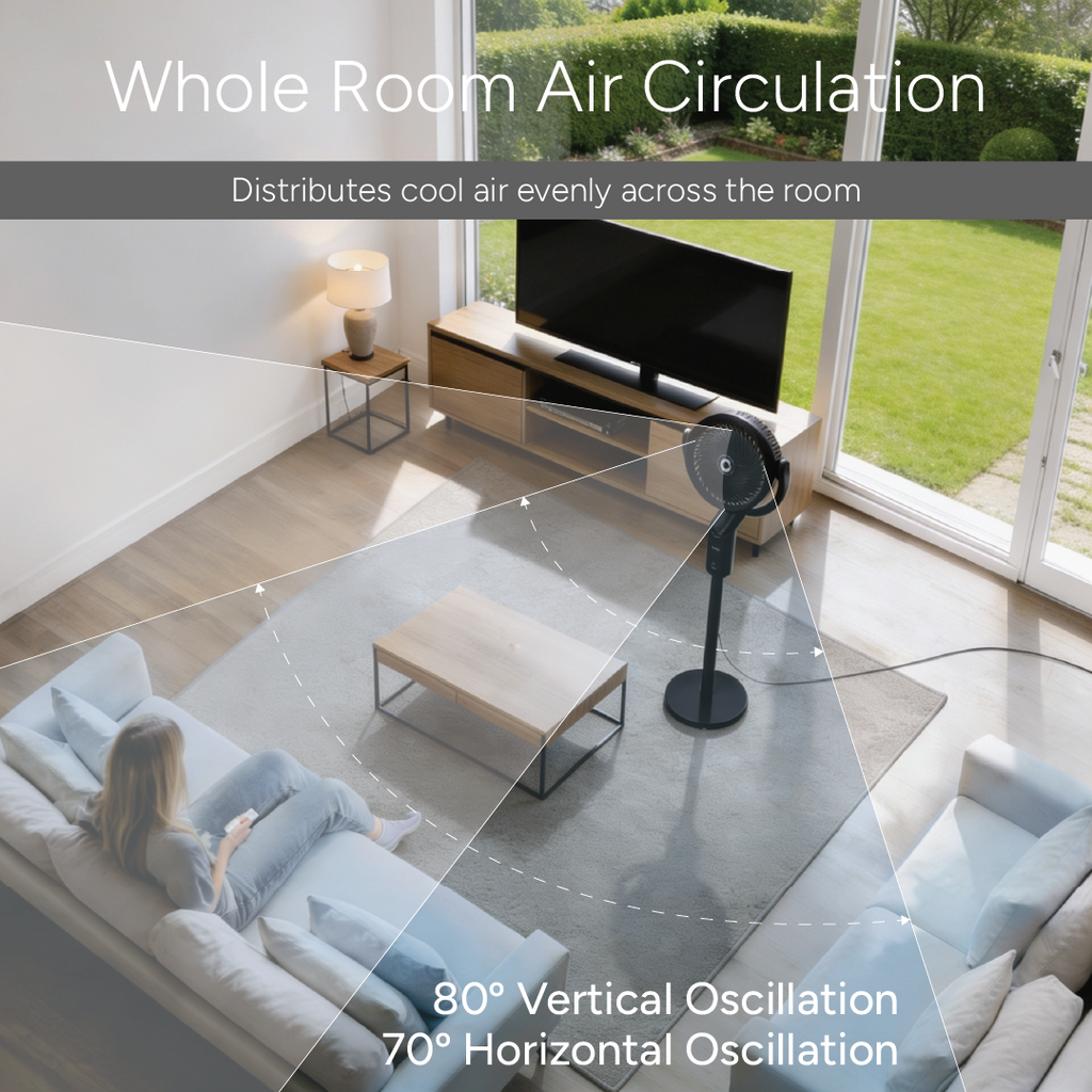 Devola Platinum Low Noise 8 Inch Air Circulator Pedestal Fan, Grey - DVPF8DCB