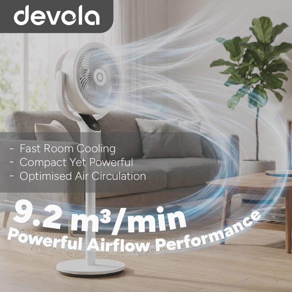 Devola Platinum Low Noise 8 Inch Air Circulator Pedestal Fan, White - DVPF8DCW