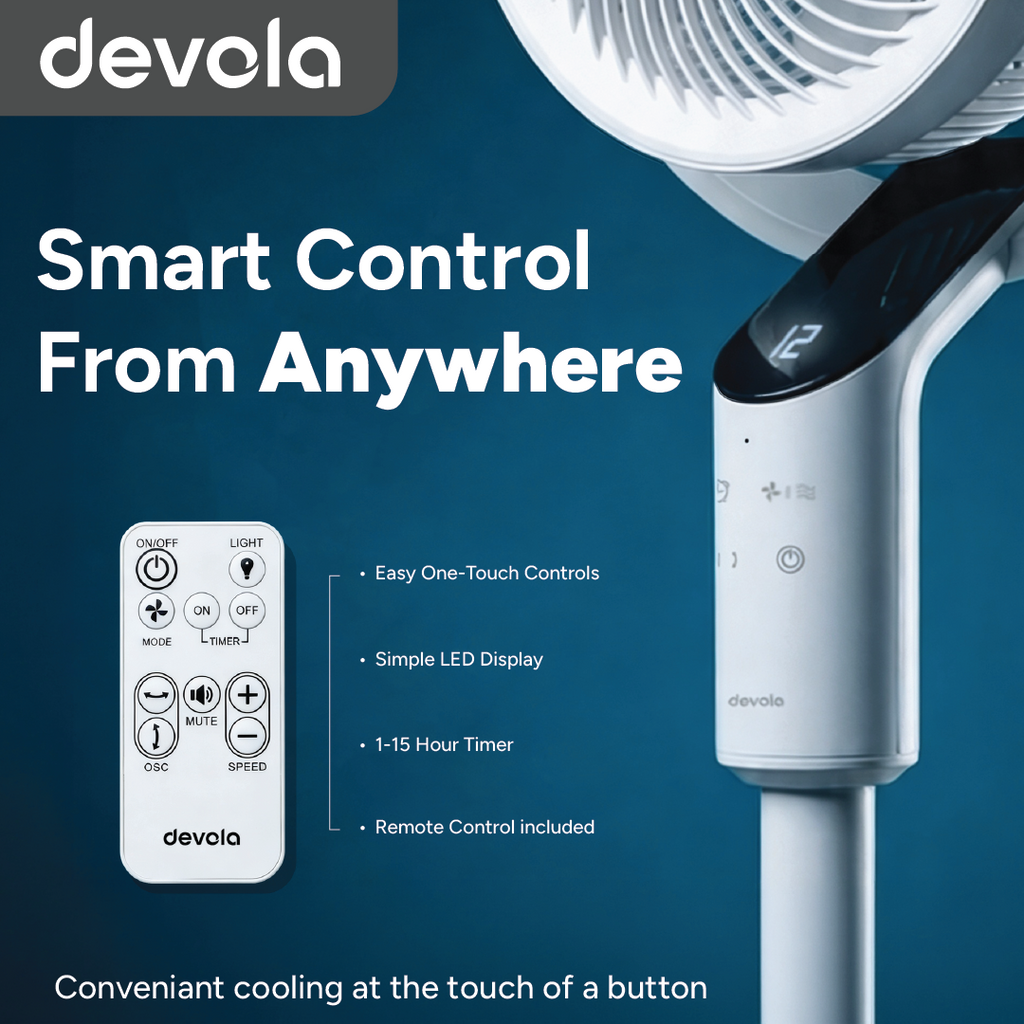 Devola Platinum Low Noise 8 Inch Air Circulator Pedestal Fan, White - DVPF8DCW