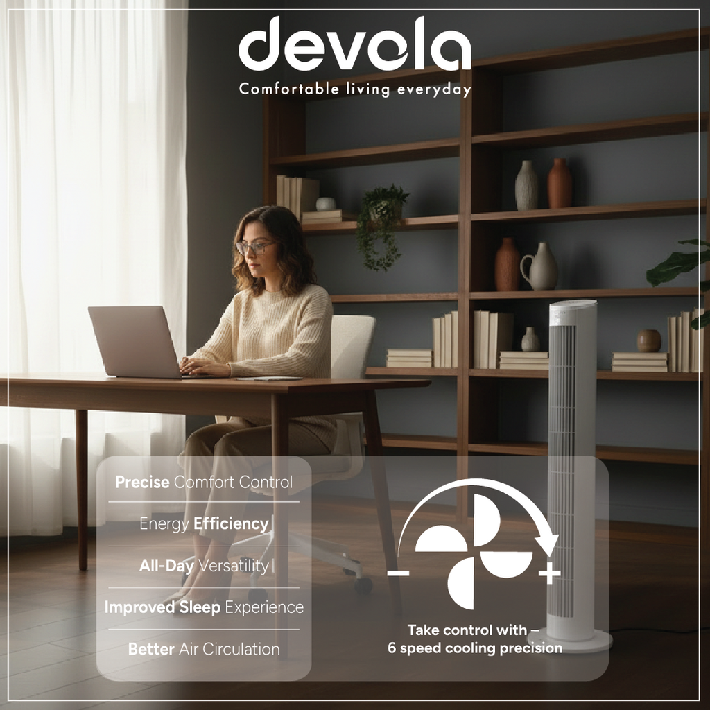Devola Platinum 38 Inch Tower Fan with Remote, White & Silver - DVTF38PWH