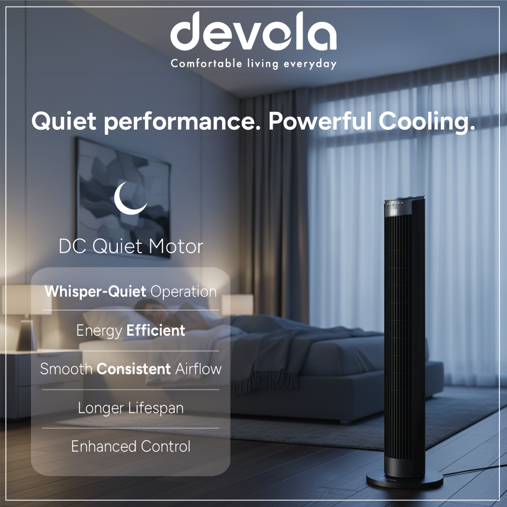 Devola Platinum 38 Inch Tower Fan with Remote, Black & Silver - DVTF38PBS