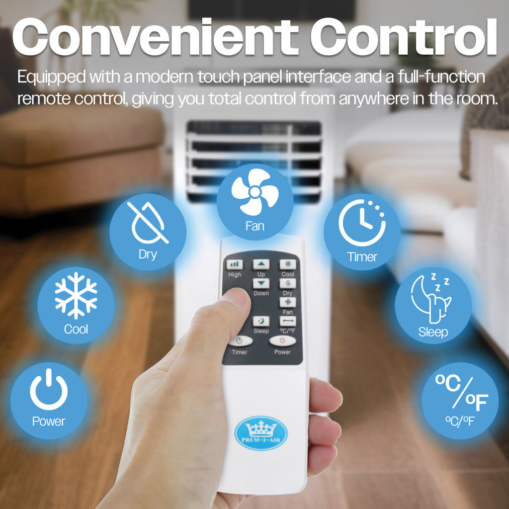Prem-i-air 4-in-1, 8,000 Btu Portable Air Conditioner, with Remote,WiFi & dust filter, White
