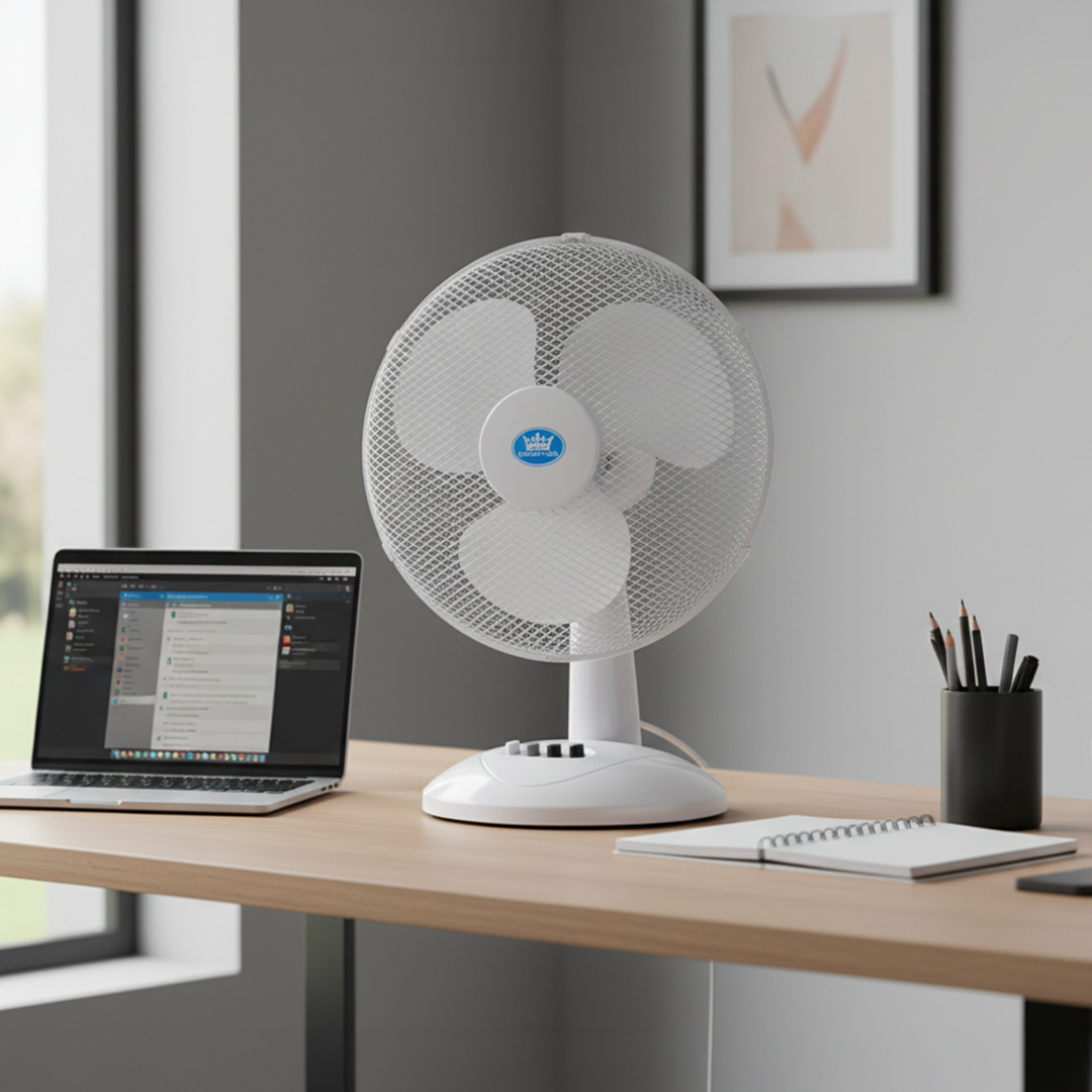 Prem-i-air 16" Compact Desk Fan - 3 Speed Settings, Oscillation & Adjustable Angle - White - EH5798