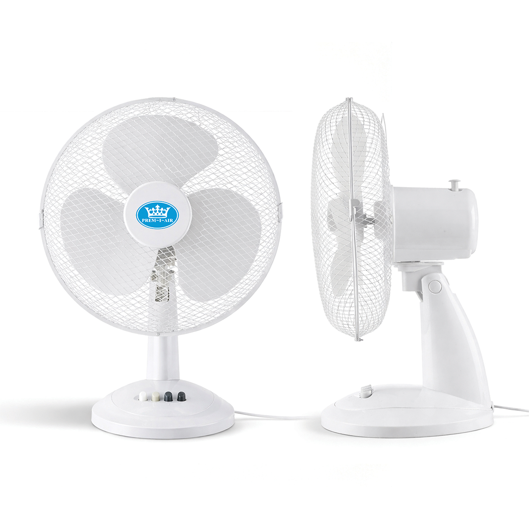 Prem-i-air 16" Compact Desk Fan - 3 Speed Settings, Oscillation & Adjustable Angle - White - EH5798