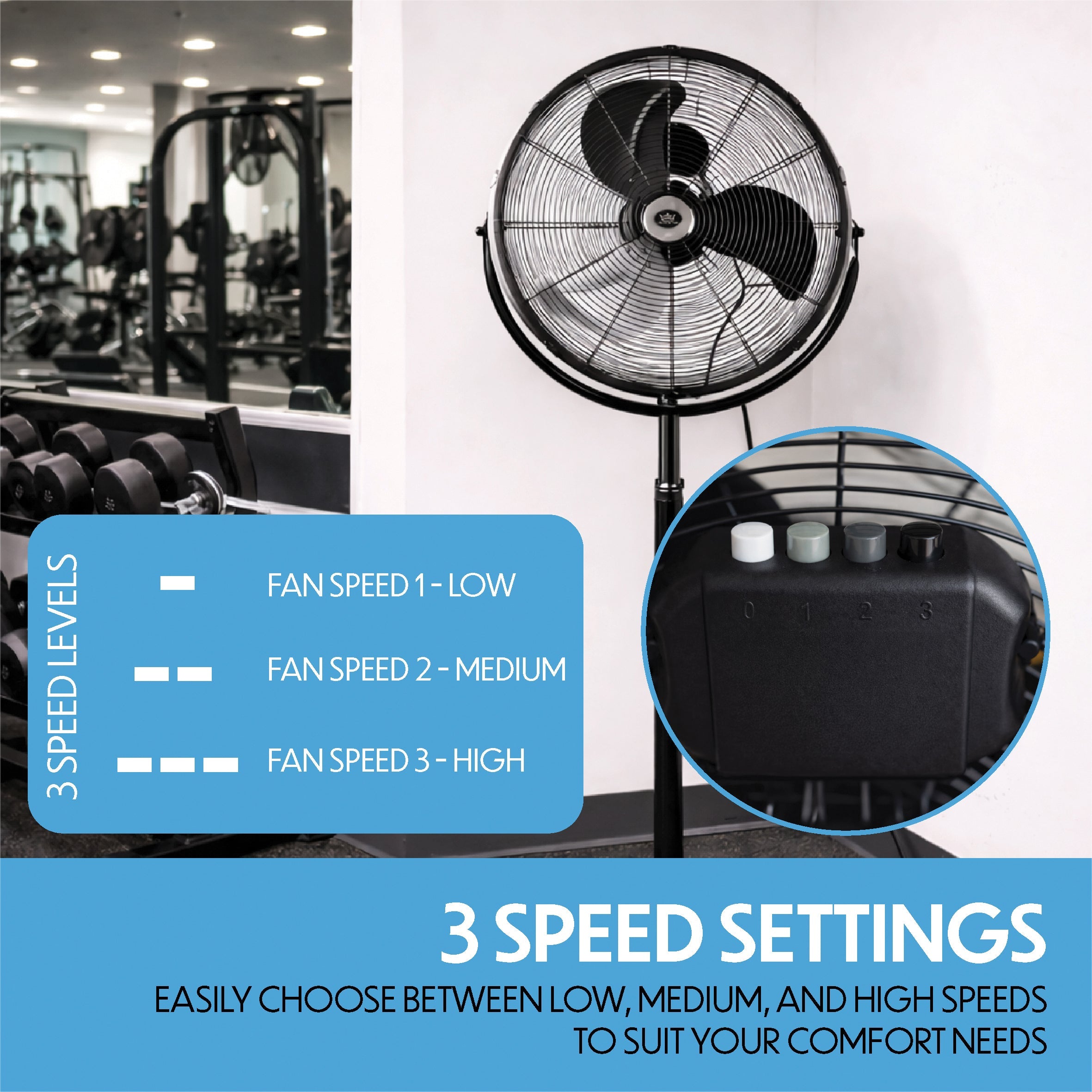 Prem-i-air 20" High Velocity Stand Fan, Adjustable Head, 3 Speeds, Robust Base & Powerful Airflow - EH5864