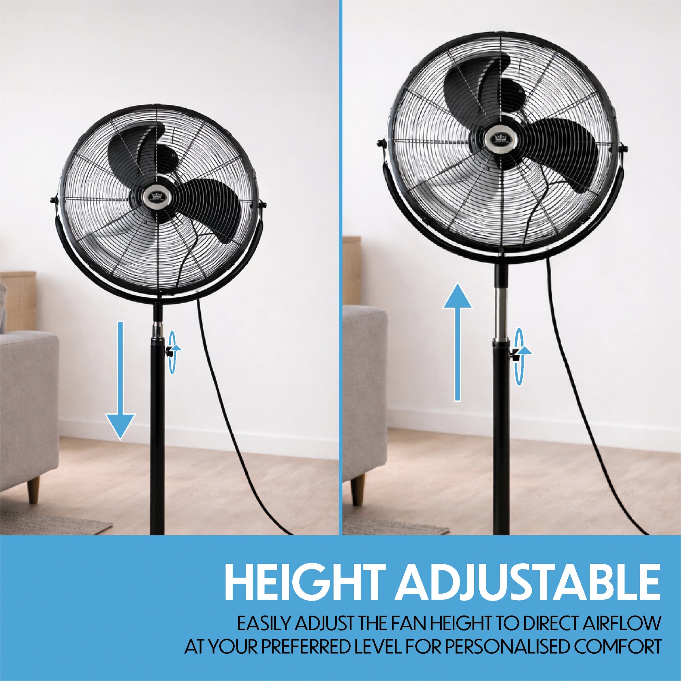 Prem-i-air 20" High Velocity Stand Fan, Adjustable Head, 3 Speeds, Robust Base & Powerful Airflow - EH5864