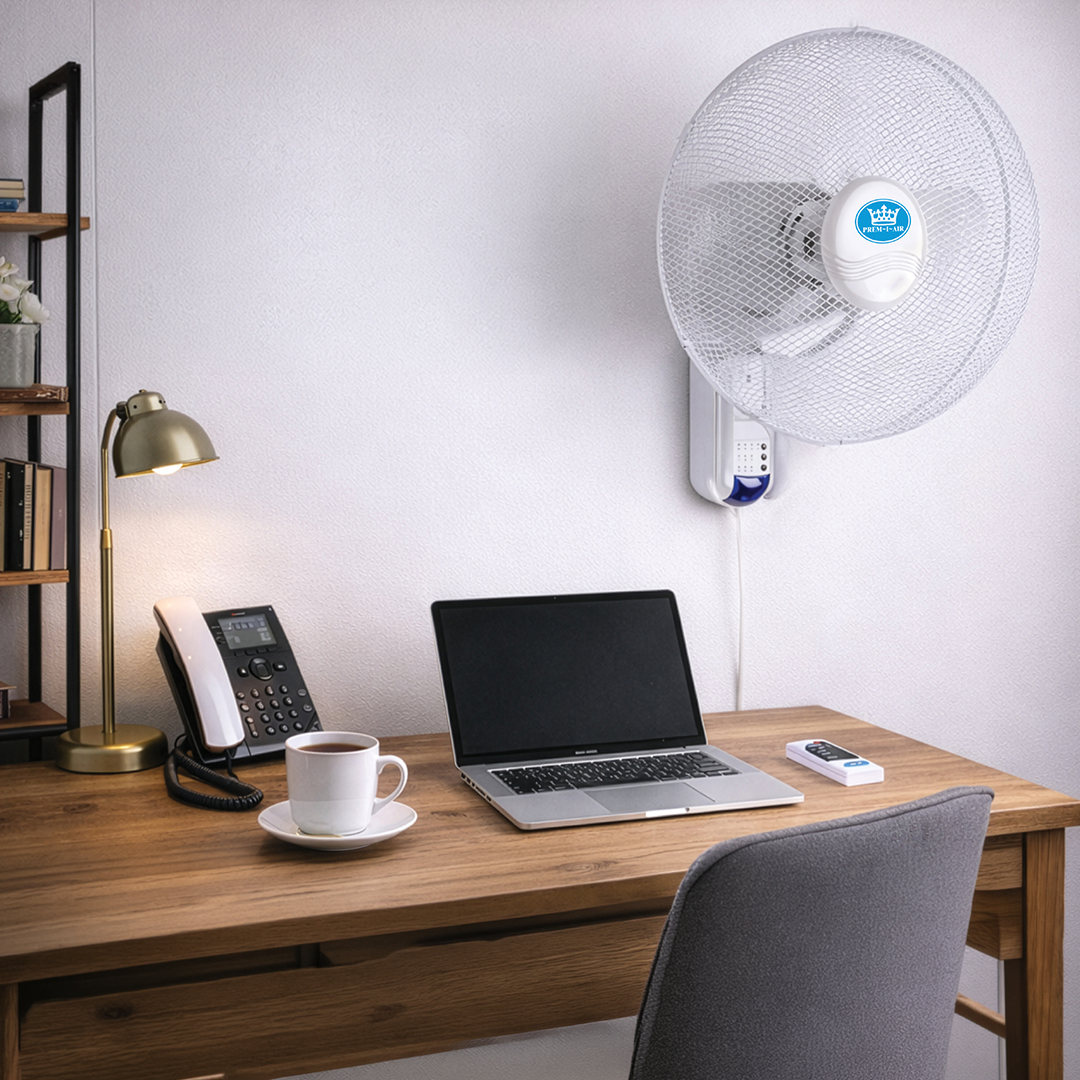 Prem-i-air 18" Wall Fan with Remote Control, 7.5-Hour Timer, 3 Speeds, Oscillation & Adjustable Head - EH5621