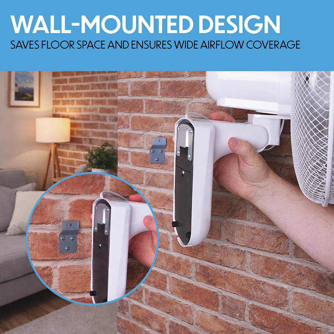 Prem-i-air 18" Wall Fan with Remote Control, 7.5-Hour Timer, 3 Speeds, Oscillation & Adjustable Head - EH5621