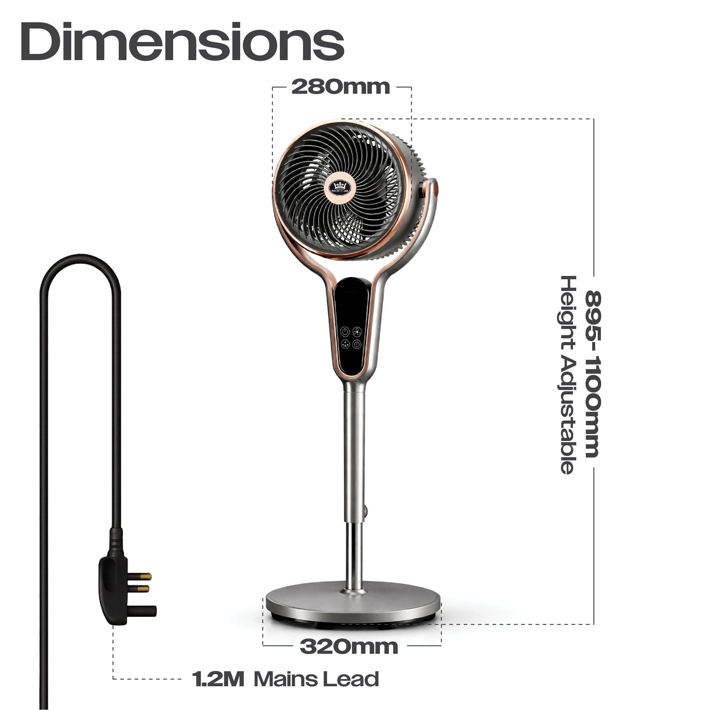 Prem-i-air 10" Stand Fan - Multi Oscillating, Built in Timer, 8 Speed Settings - Black - EH5430