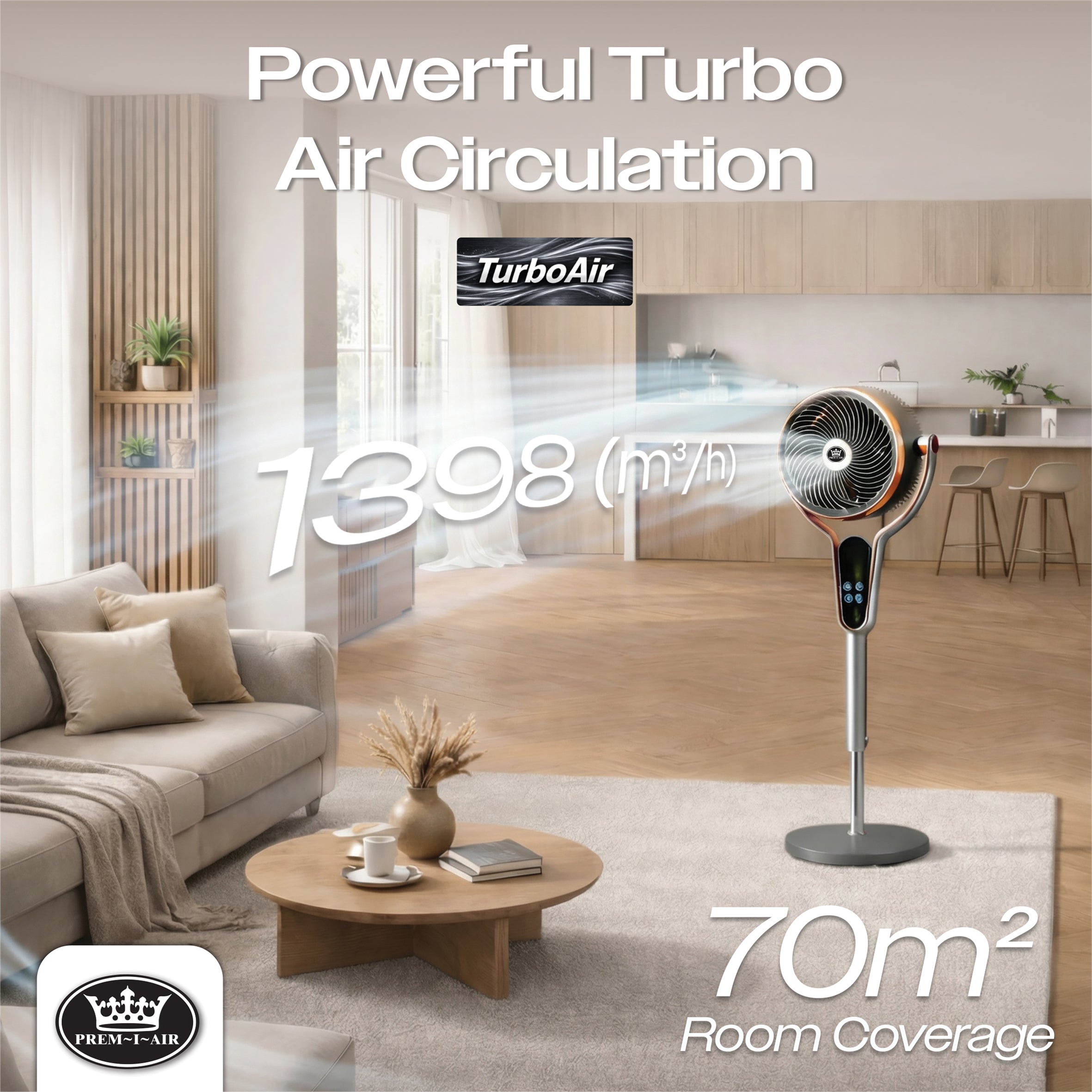Prem-i-air 10" Stand Fan - Multi Oscillating, Built in Timer, 8 Speed Settings - Black - EH5430