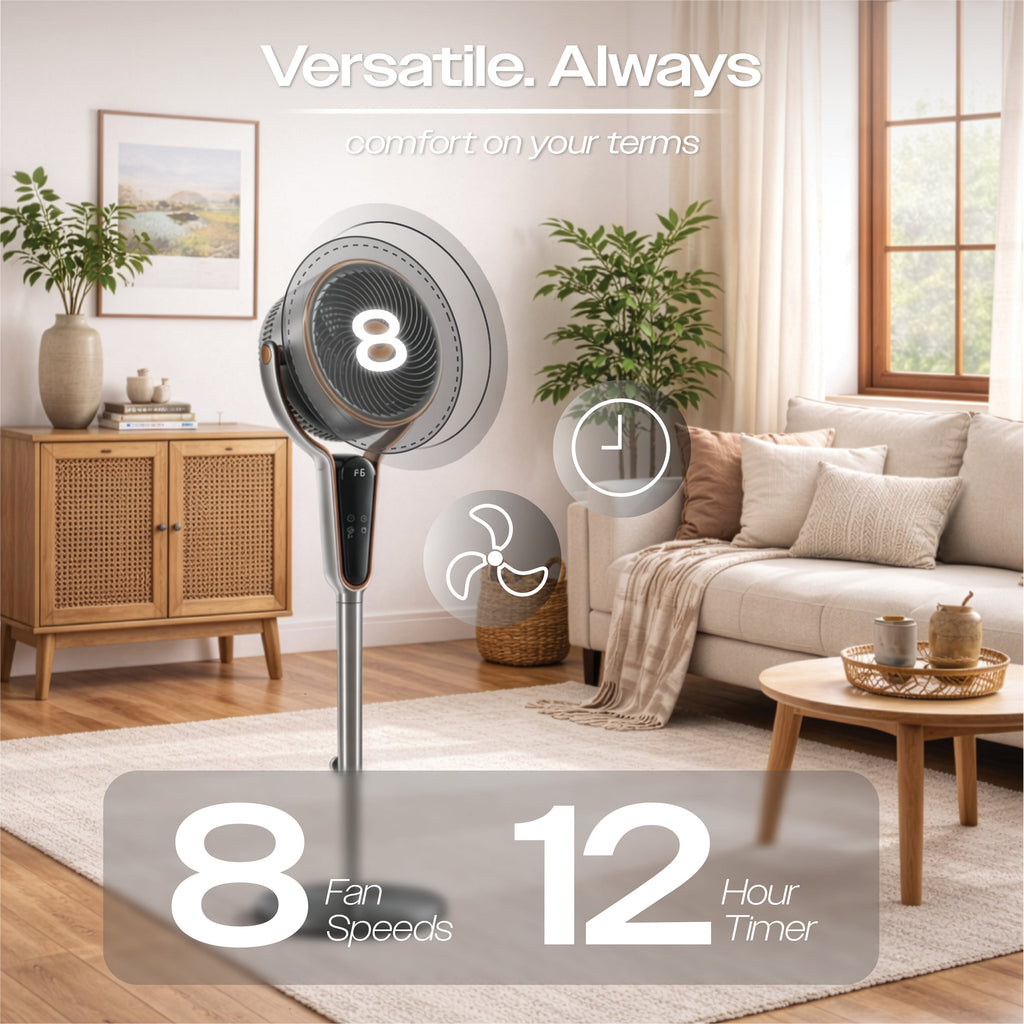 Prem-i-air 10" Stand Fan - Multi Oscillating, Built in Timer, 8 Speed Settings - Black - EH5430