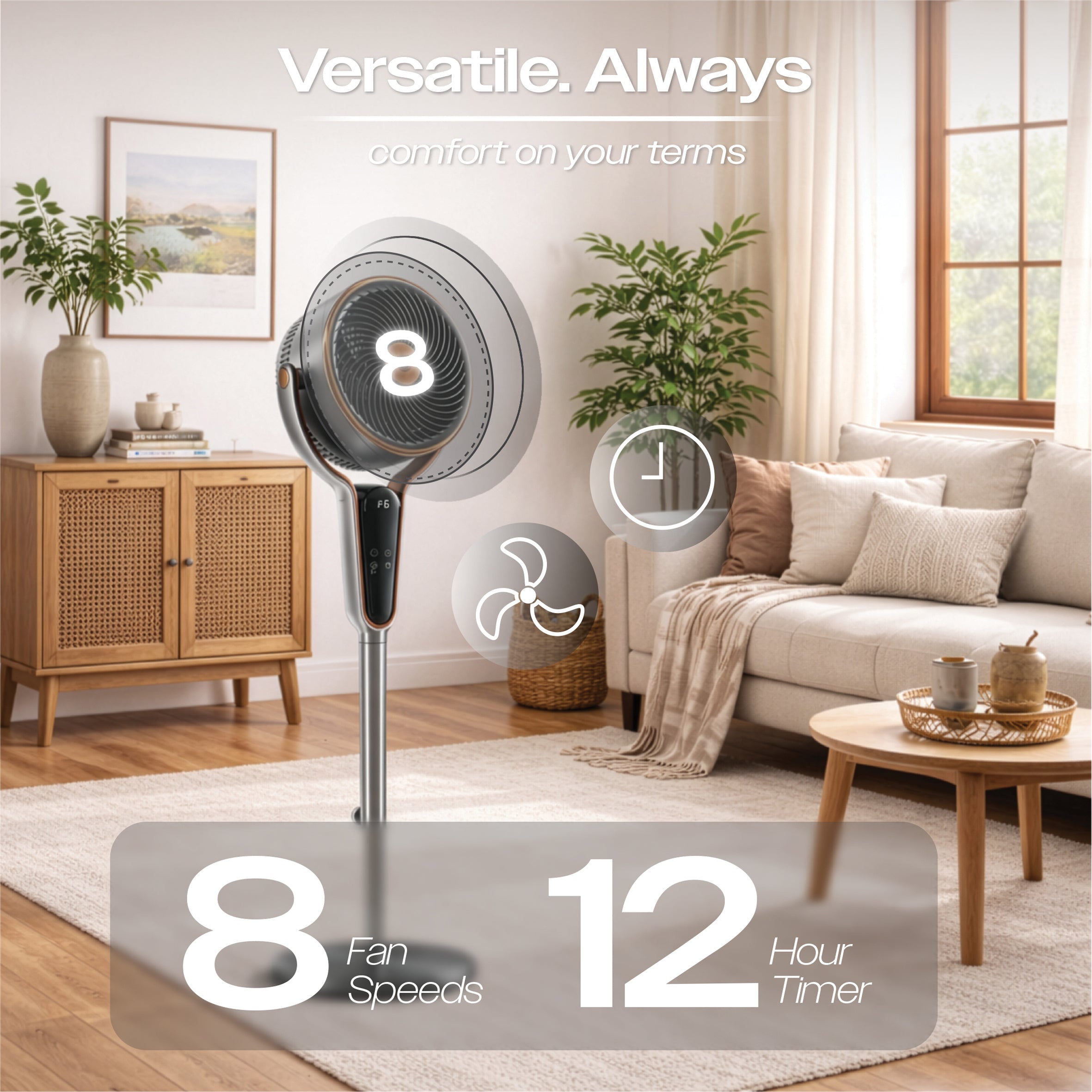 Prem-i-air 10" Stand Fan - Multi Oscillating, Built in Timer, 8 Speed Settings - Black - EH5430