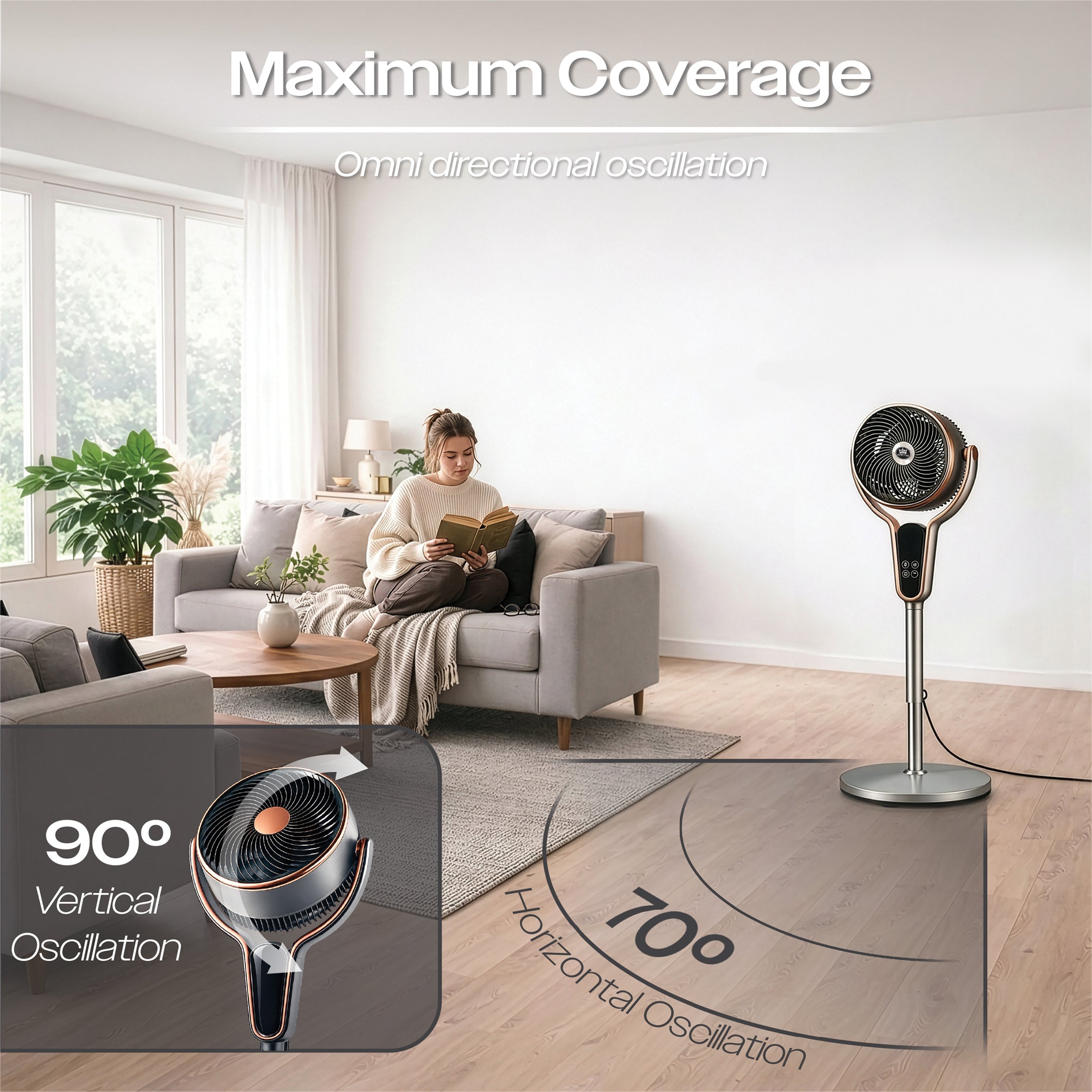 Prem-i-air 10" Stand Fan - Multi Oscillating, Built in Timer, 8 Speed Settings - Black - EH5430