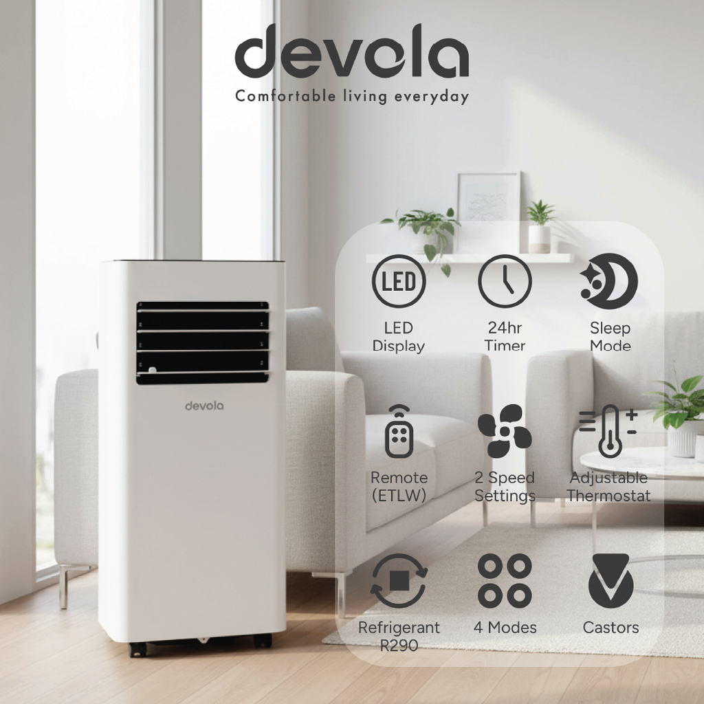 Devola Compact Portable Air Conditioner with Wi-Fi and 2x Window kits - 5000 BTU - Cooling - White - DVAC5K