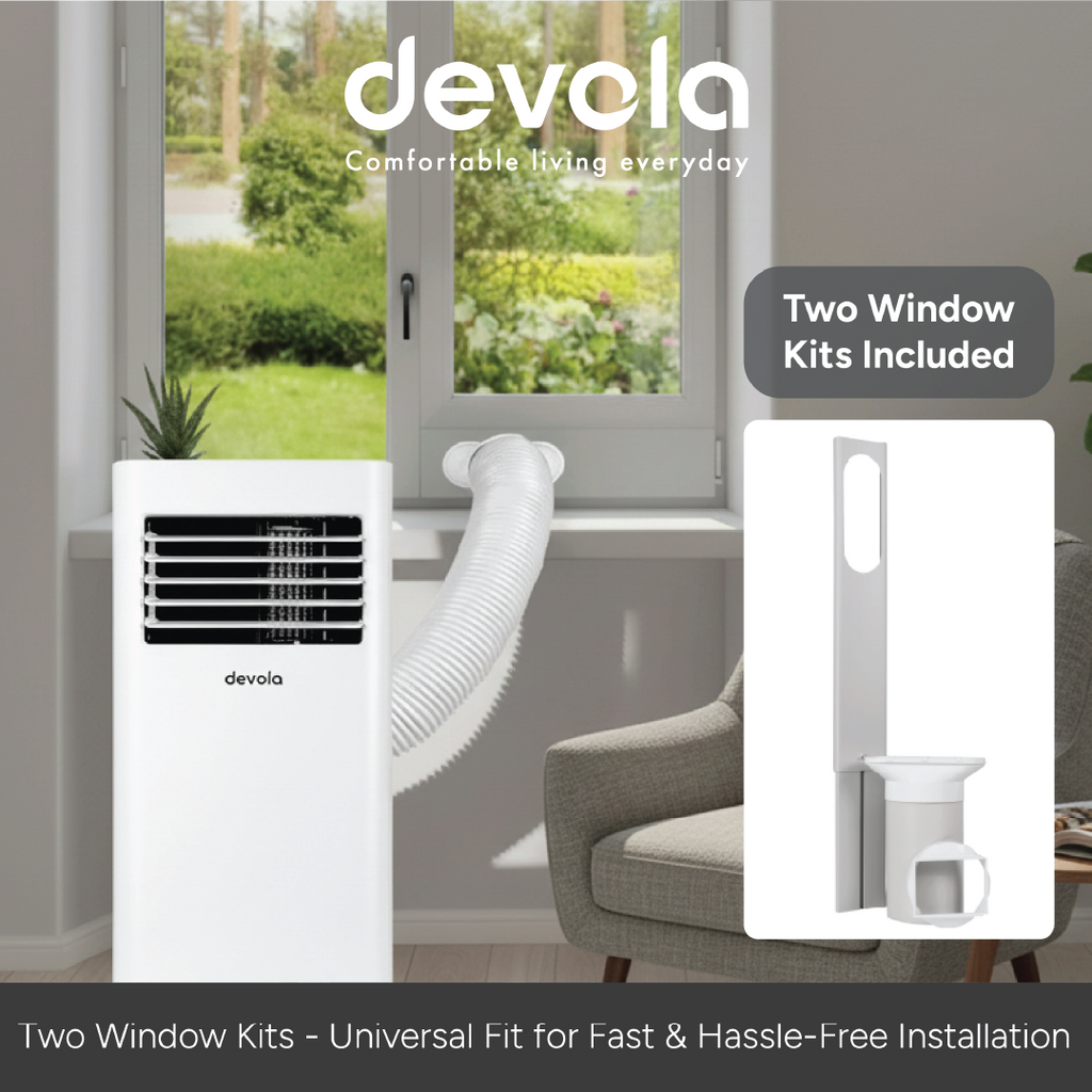 Devola Compact Portable Air Conditioner with Wi-Fi and 2x Window kits - 5000 BTU - Cooling - White - DVAC5K