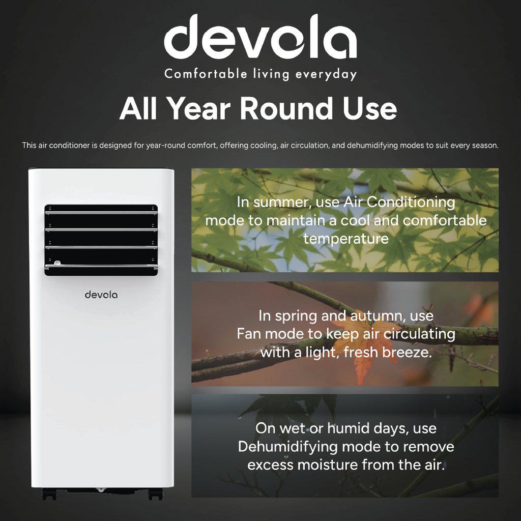 Devola Compact Portable Air Conditioner with Wi-Fi and 2x Window kits - 5000 BTU - Cooling - White - DVAC5K