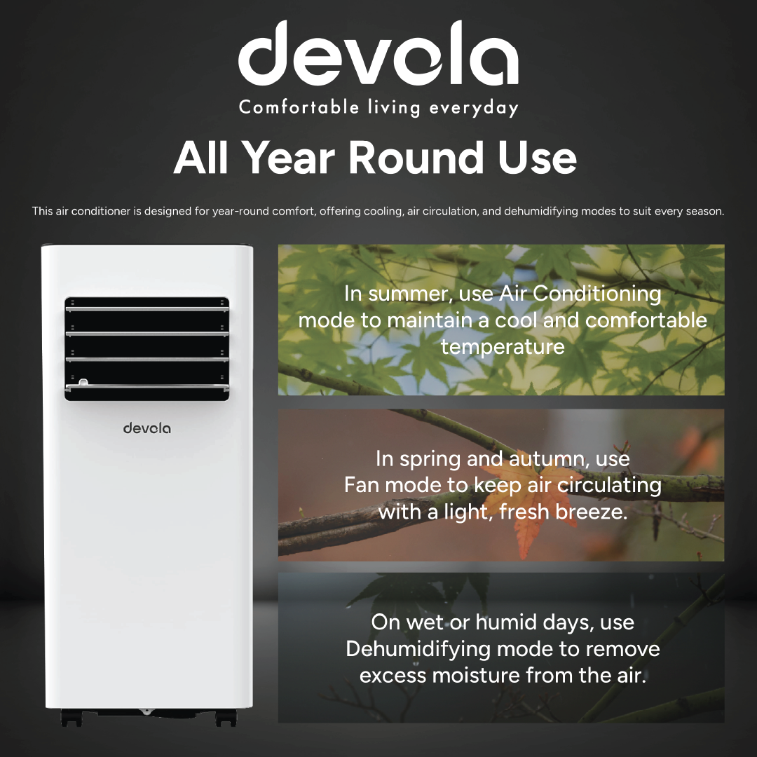 Devola Compact Portable Air Conditioner with Wi-Fi and 2x Window kits - 5000 BTU - Cooling - White - DVAC5K